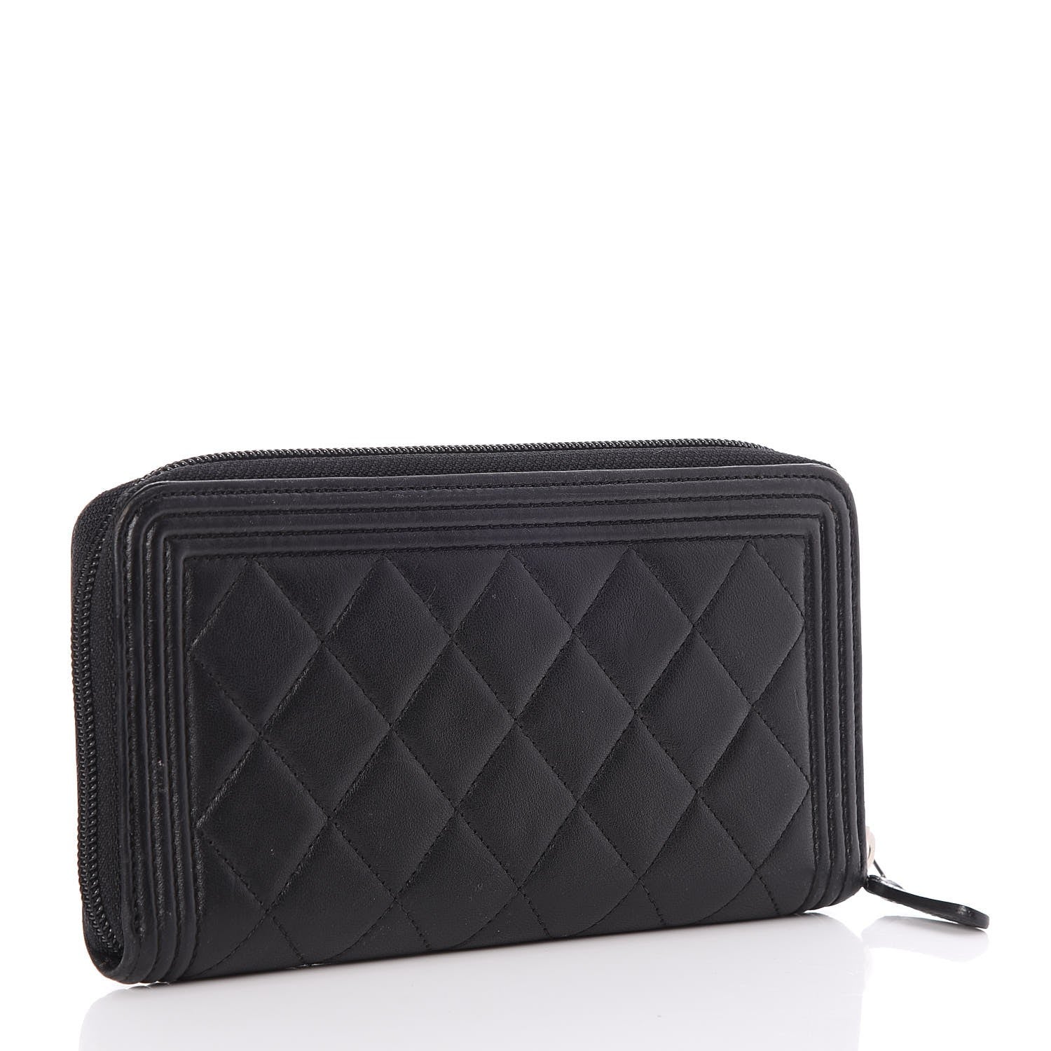 Chanel Lambskin Quilted Boy Zip Around Wallet Black 3 of 9