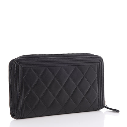 Chanel Lambskin Quilted Boy Zip Around Wallet Black 3 of 9