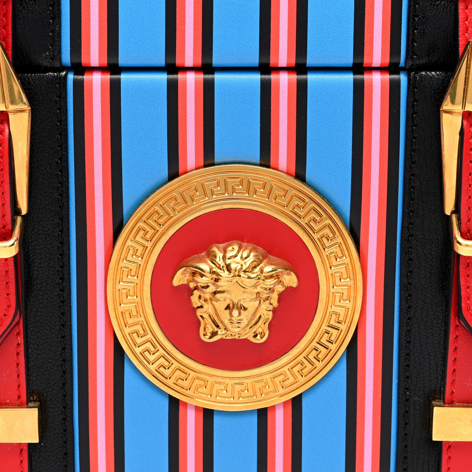 Versace Calfskin Medusa Vanity Stripe Train Case Blue Red Multicolor 7 of 9