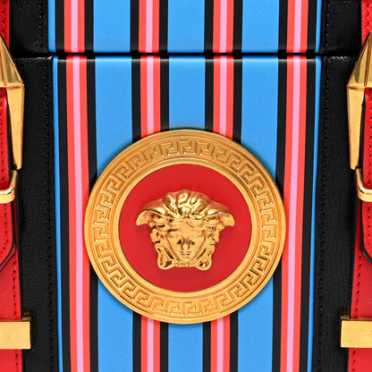 Versace Calfskin Medusa Vanity Stripe Train Case Blue Red Multicolor 7 of 9