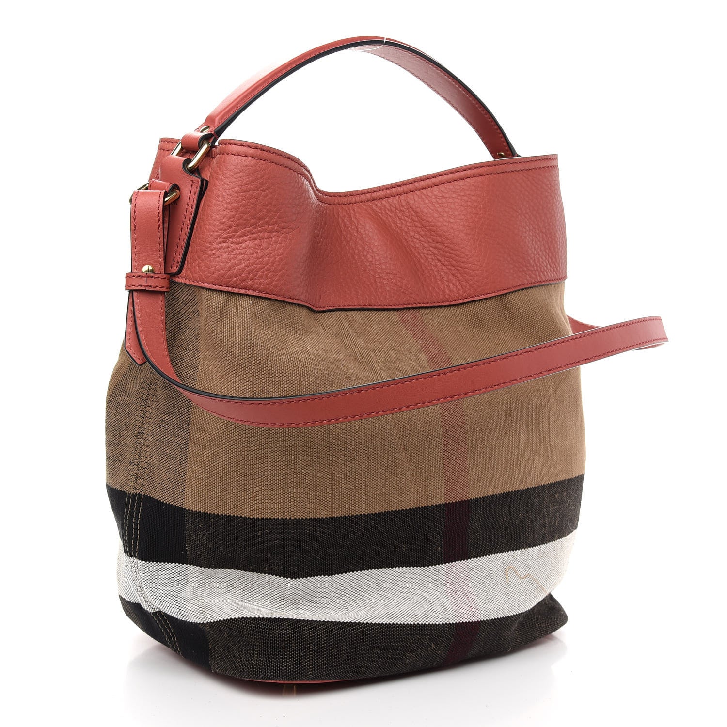 Burberry Grainy Calfskin Canvas Mega Check Medium Ashby Tassel Hobo Pink Azalea 3 of 11