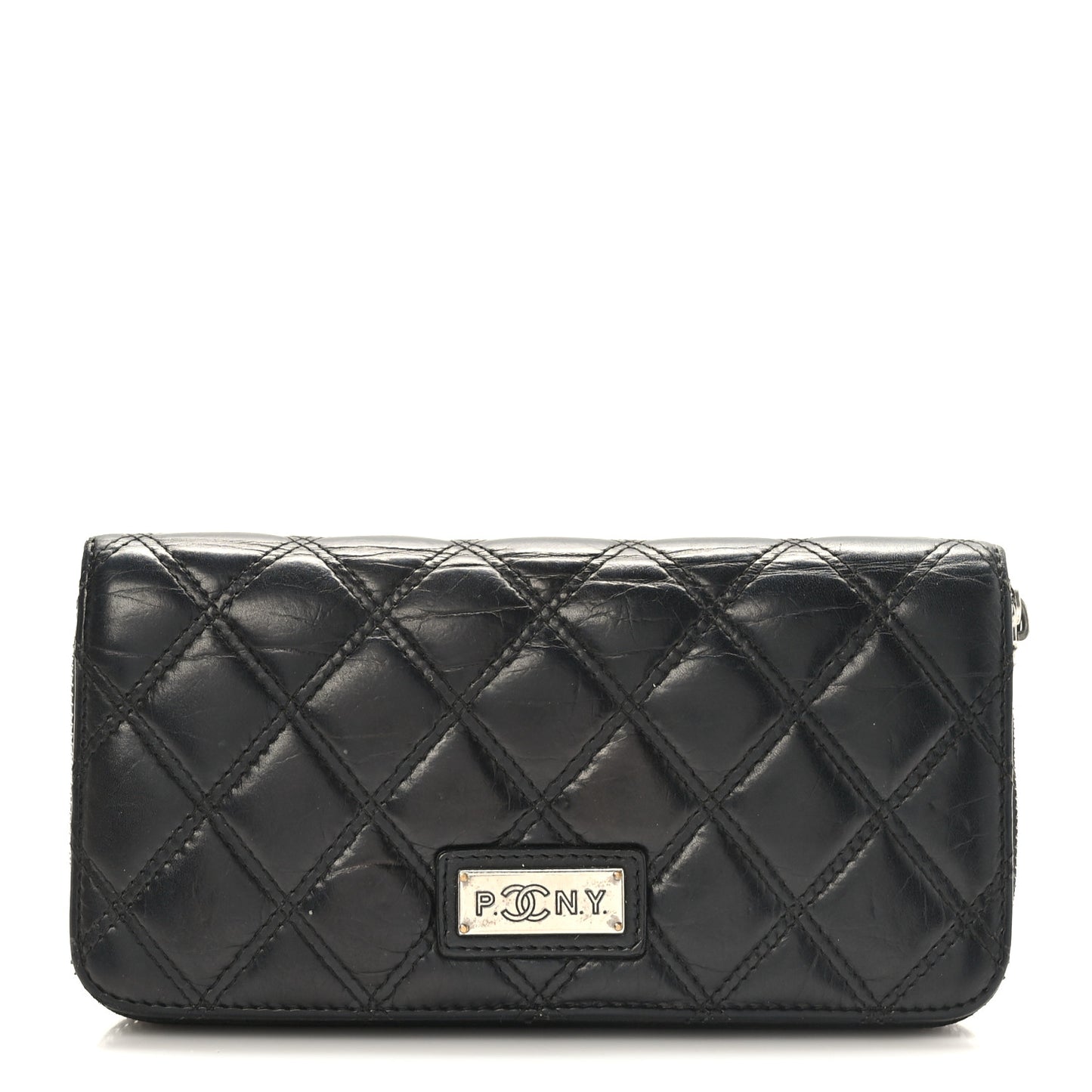 Aged Calfskin Quilted Paris New York PNY Wallet Black
