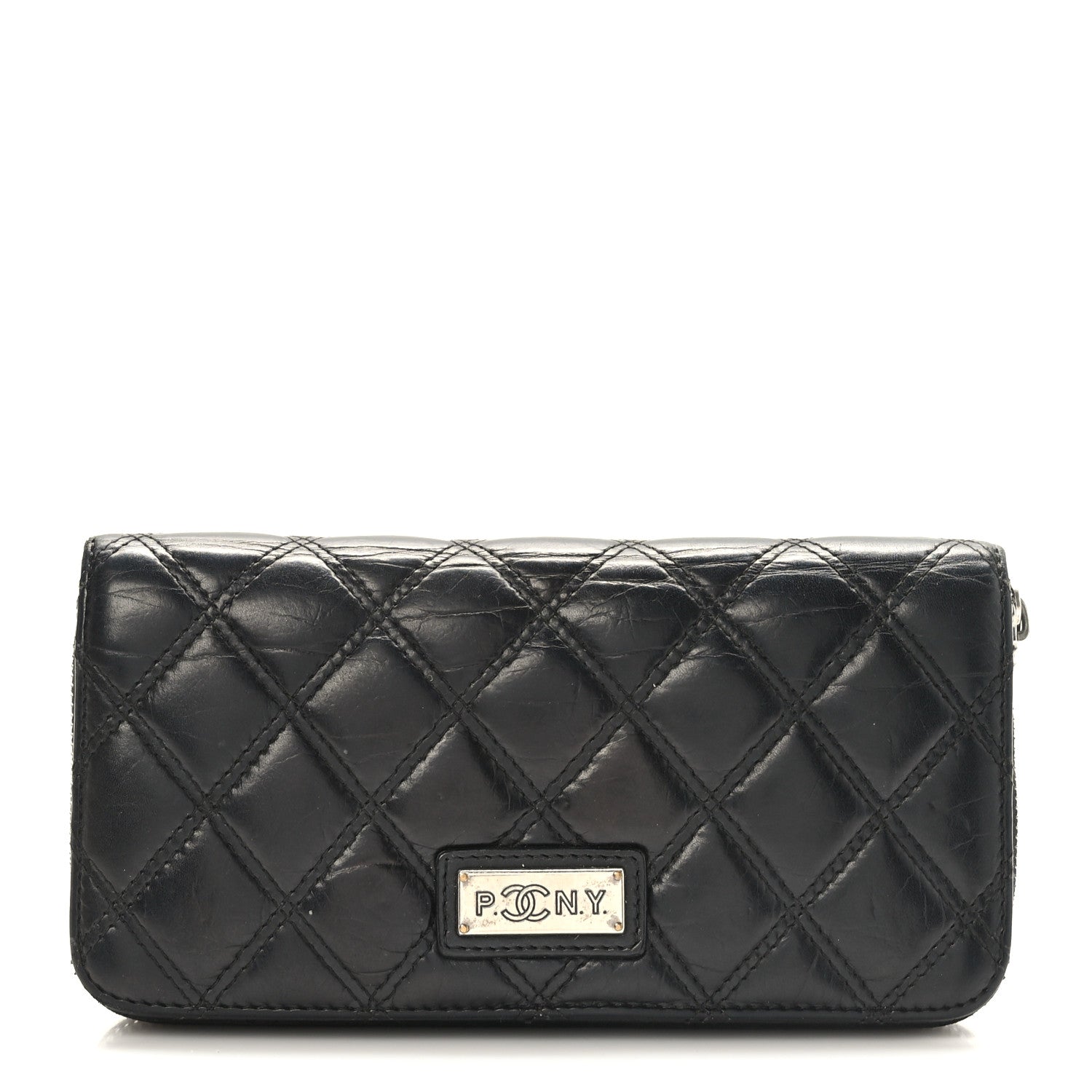 Chanel Aged Calfskin Quilted Paris New York PNY Wallet Black 1 of 7