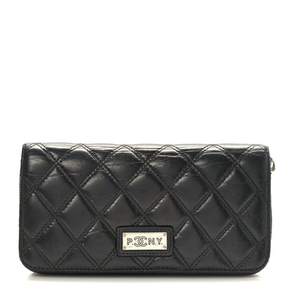 Chanel Aged Calfskin Quilted Paris New York PNY Wallet Black 1 of 7