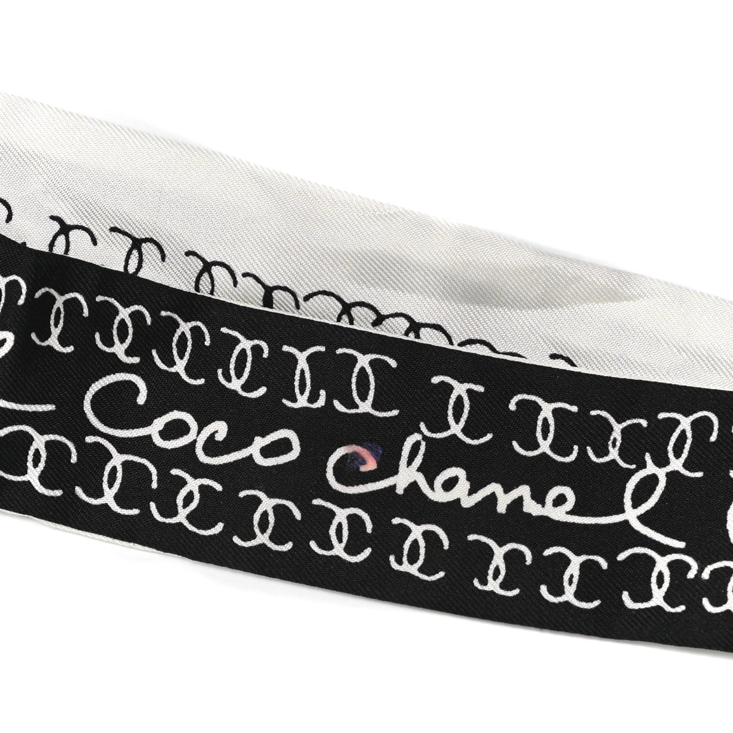 Silk CC Bandeau Scarf Black White