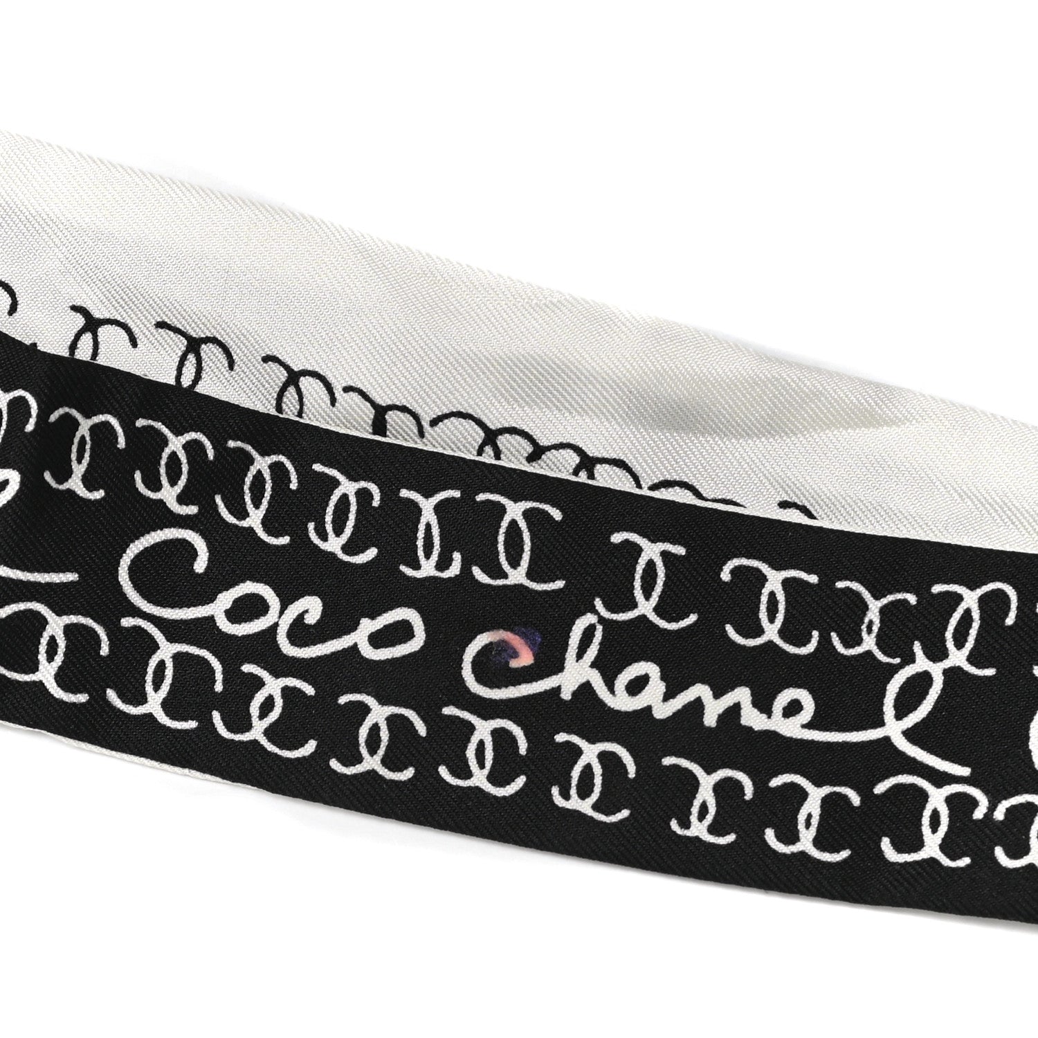 Chanel Silk CC Bandeau Scarf Black White 5 of 5