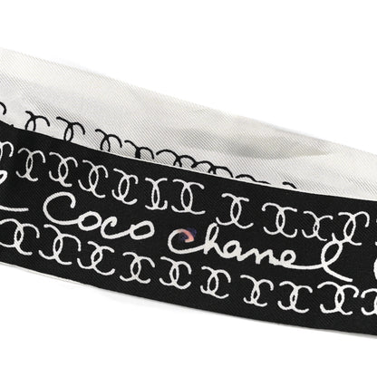 Chanel Silk CC Bandeau Scarf Black White 5 of 5