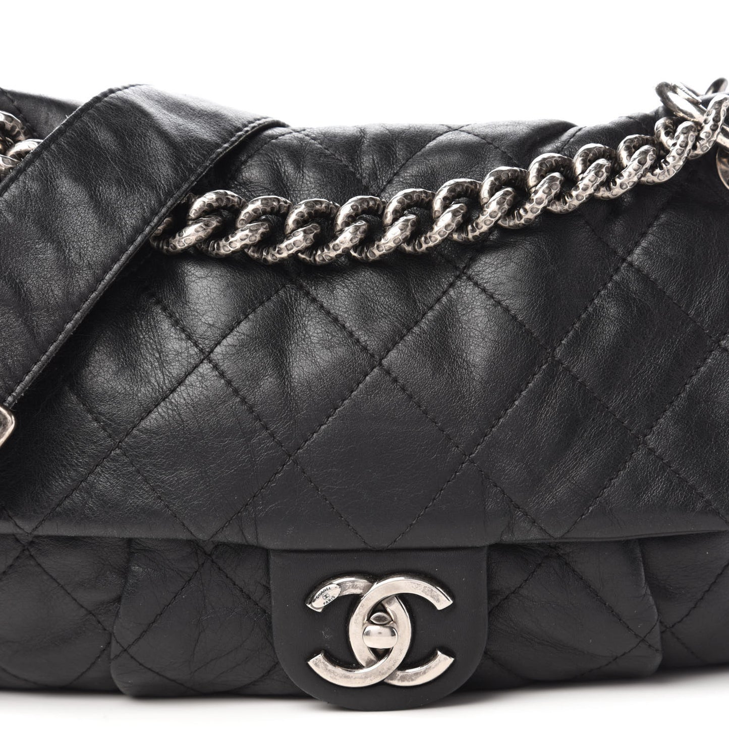 Calfskin Coco Pleats Messenger Flap Black