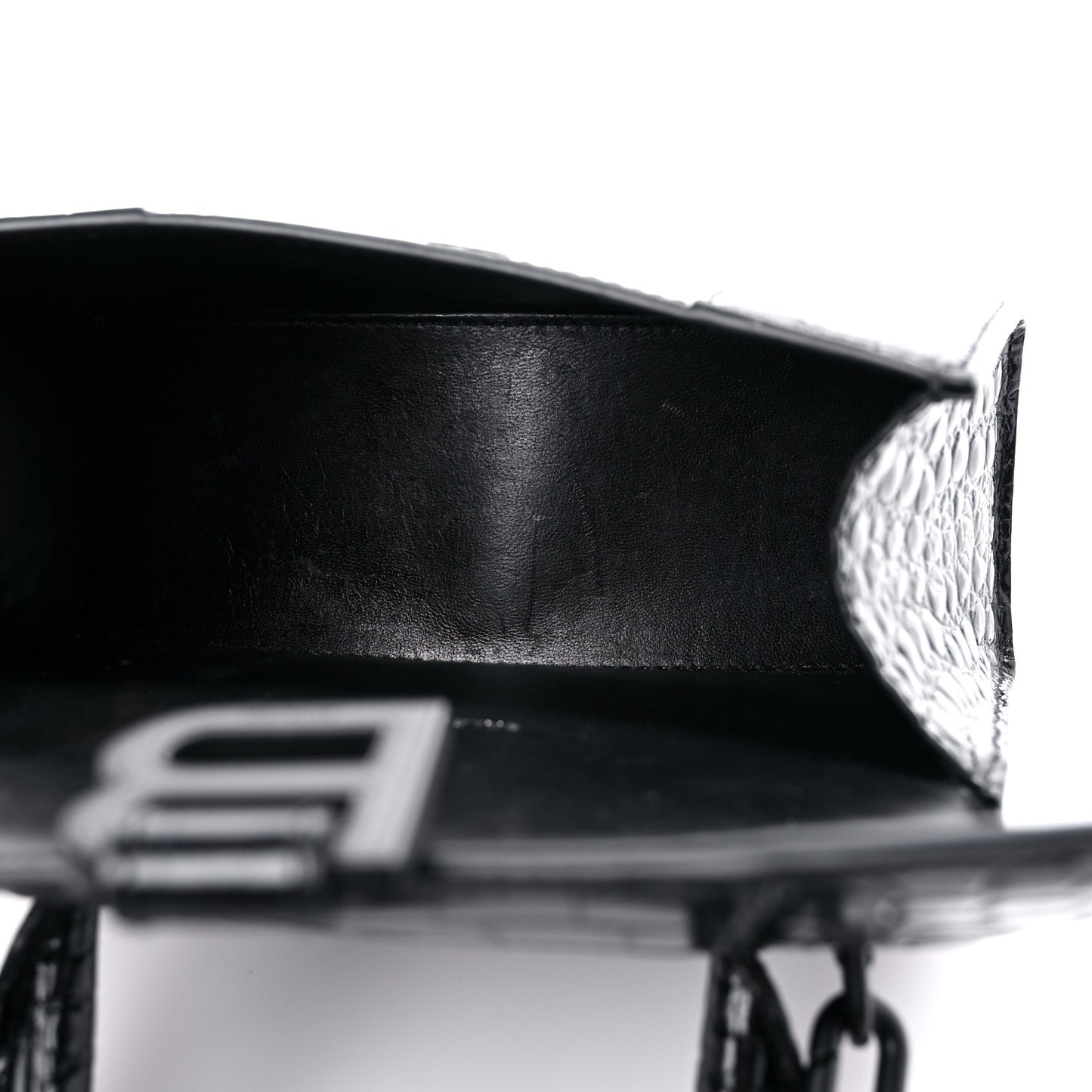 Shiny Calfskin Monochrome Crocodile Embossed Hourglass Top Handle Bag XS Black
