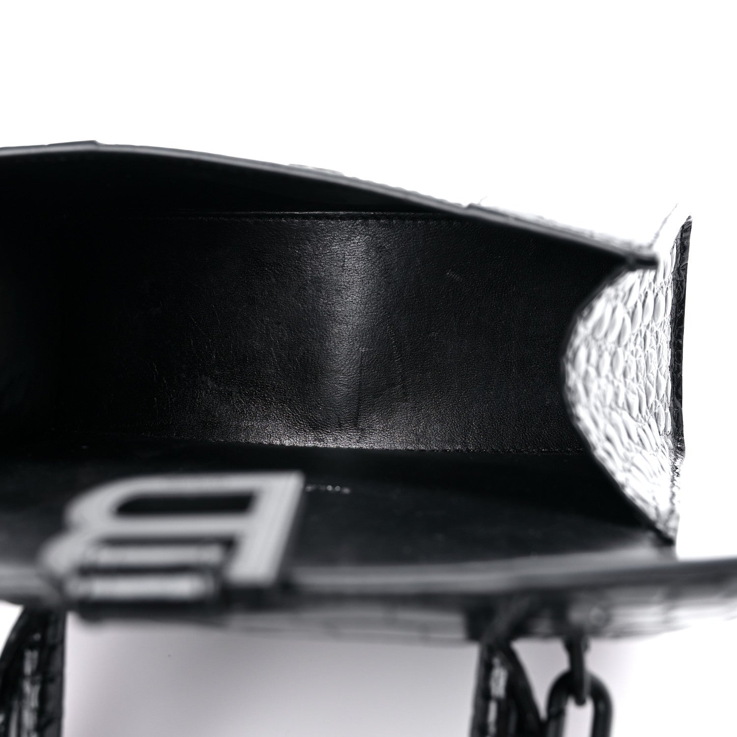 Balenciaga Shiny Calfskin Monochrome Crocodile Embossed Hourglass Top Handle Bag XS Black 5 of 13