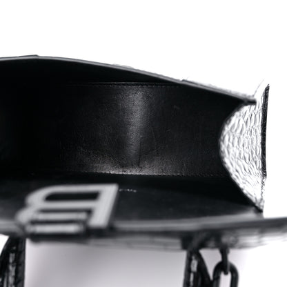 Balenciaga Shiny Calfskin Monochrome Crocodile Embossed Hourglass Top Handle Bag XS Black 5 of 13