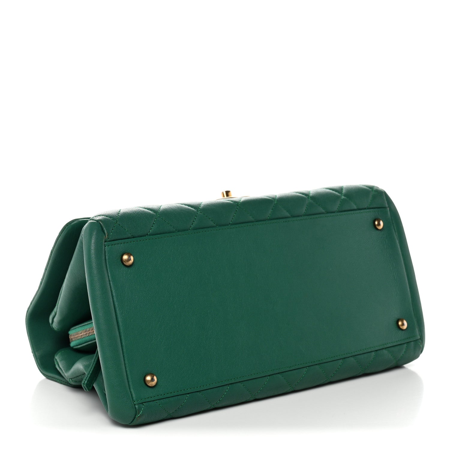 Chanel Shiny Sheepskin Quilted Large Trapezio Flap Green 4 of 10