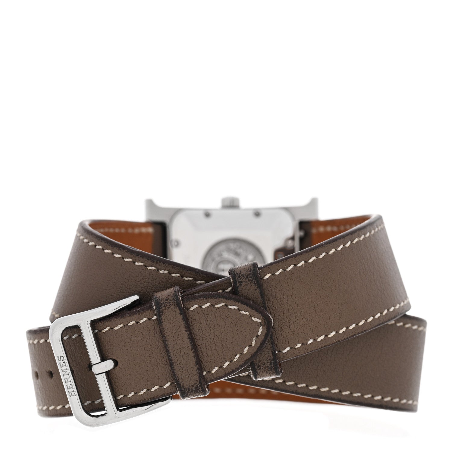 Hermes Stainless Steel Swift 26mm Heure H Hour Double Tour Automatic Watch Etoupe 3 of 5