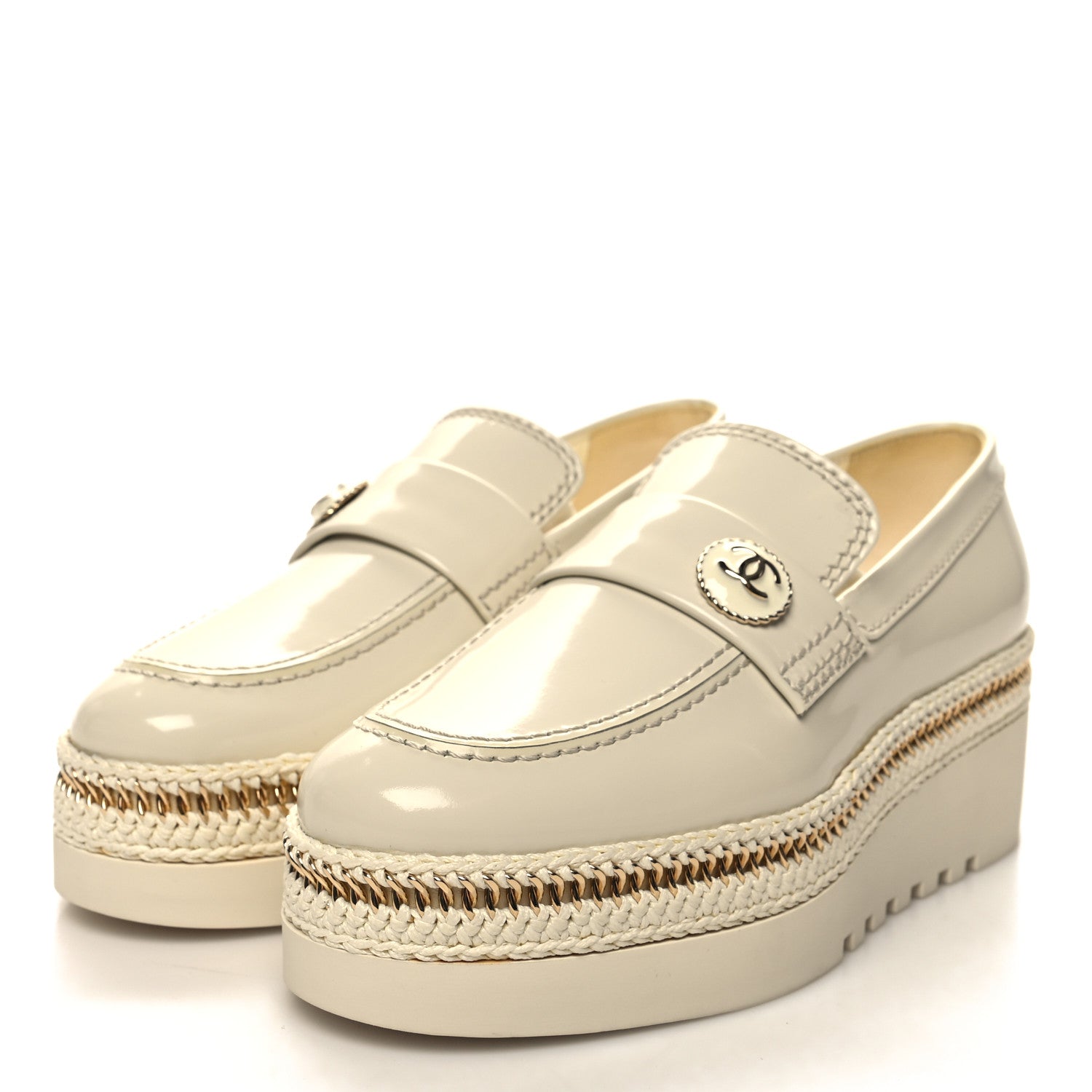 Chanel Shiny Calfskin Lace Up Platform Loafers 36 White 3 of 8