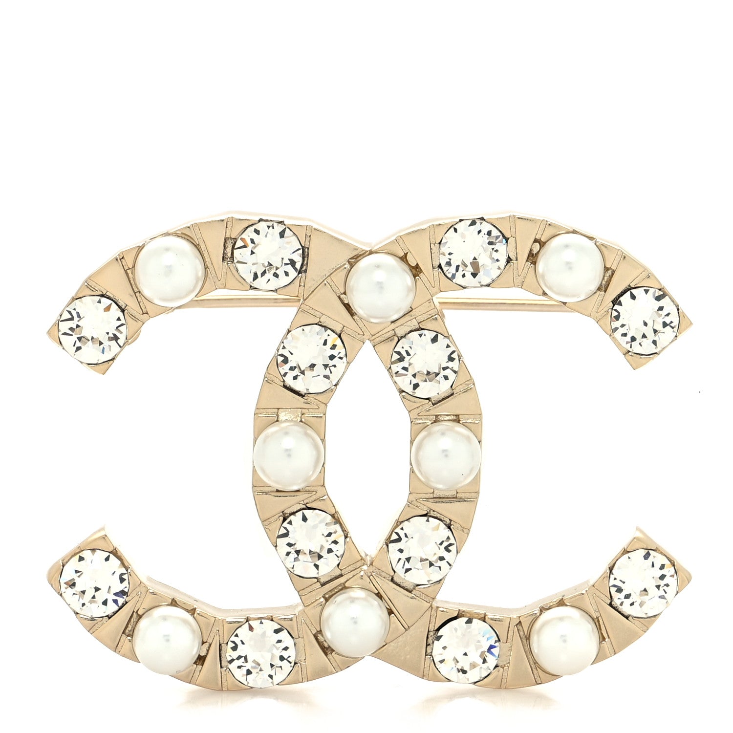 Chanel Metal Pearl Crystal CC Brooch Gold 1 of 3
