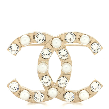 Chanel Metal Pearl Crystal CC Brooch Gold 1 of 3