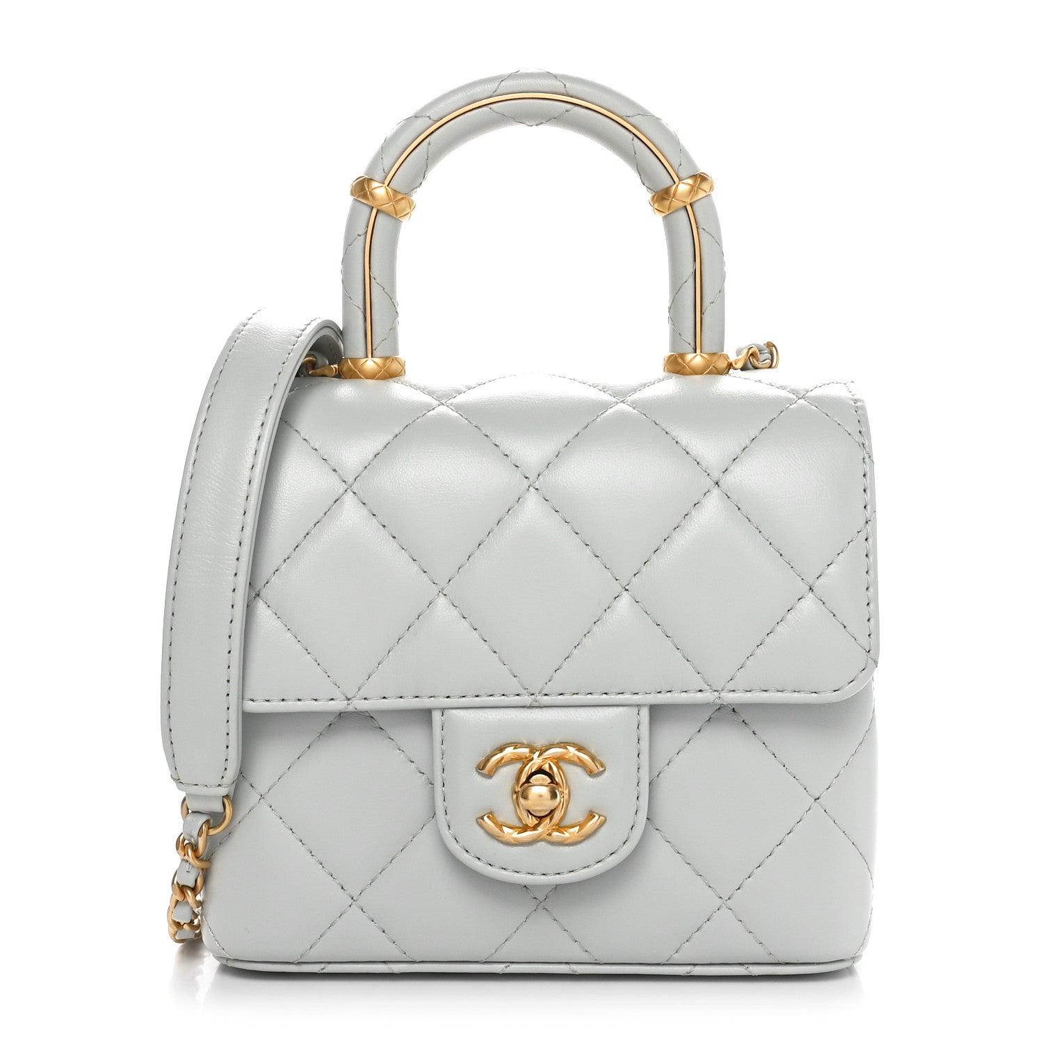 Chanel Lambskin Handle Crush Top Handle Flap Bag Grey 1 of 10