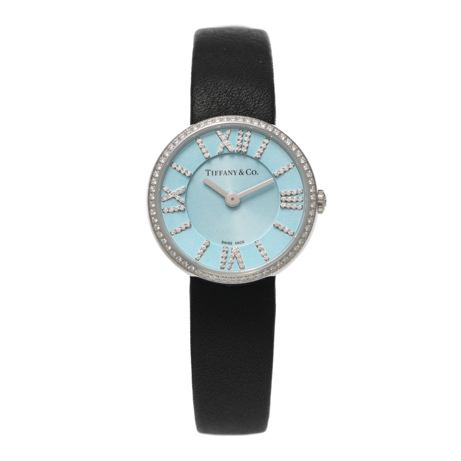 Tiffany Stainless Steel Calfskin Diamond Bezel 24mm Atlas 2-Hand Quartz Watch Tiffany Blue 1 of 4