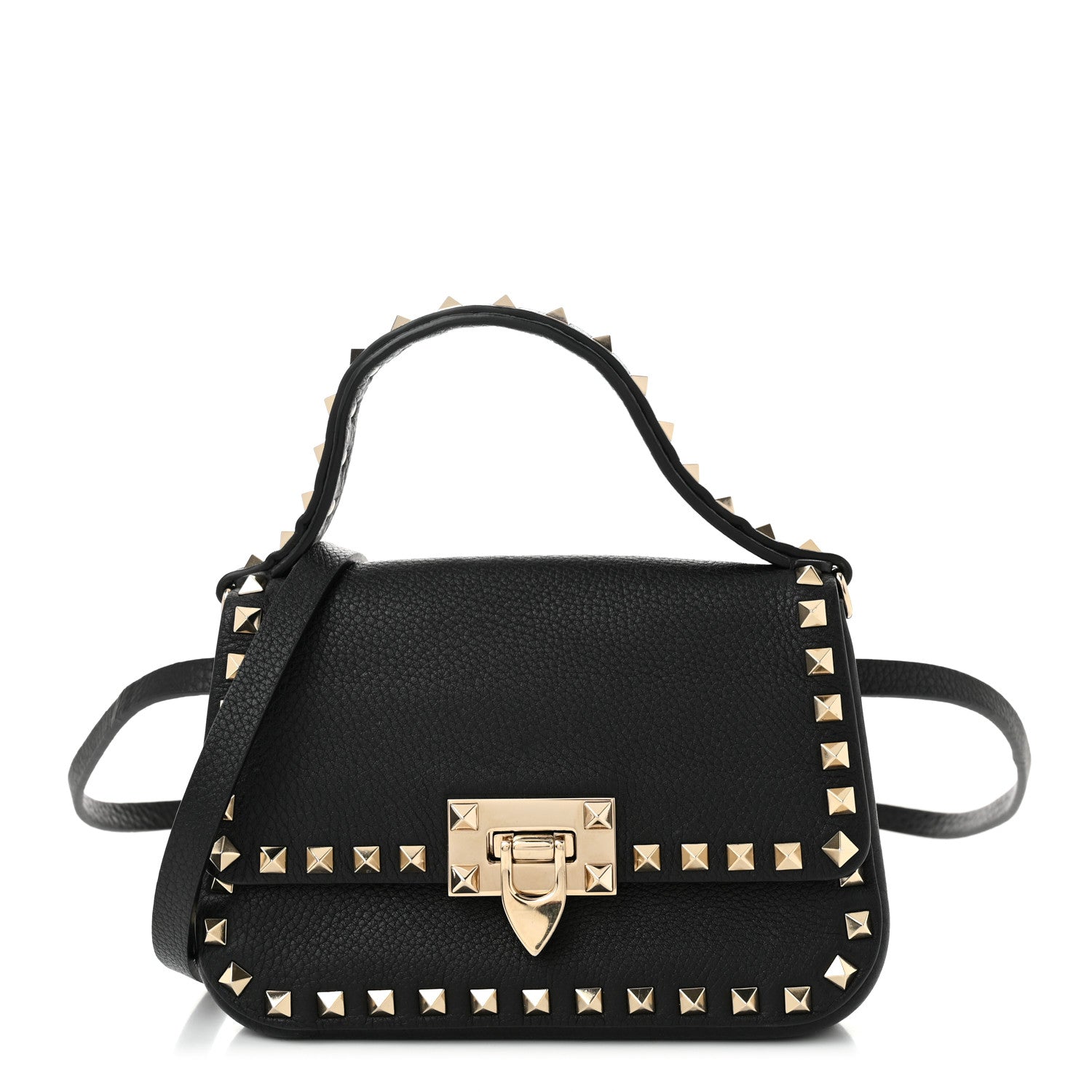 Valentino Garavani Grainy Calfskin Small Rockstud Top Handle Bag Black 1 of 10