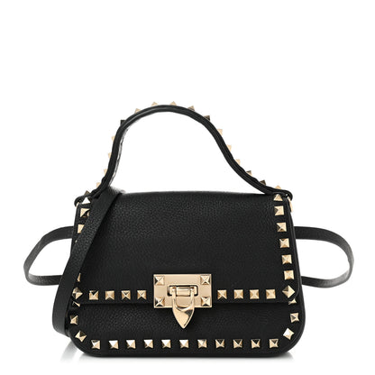 Valentino Garavani Grainy Calfskin Small Rockstud Top Handle Bag Black 1 of 10