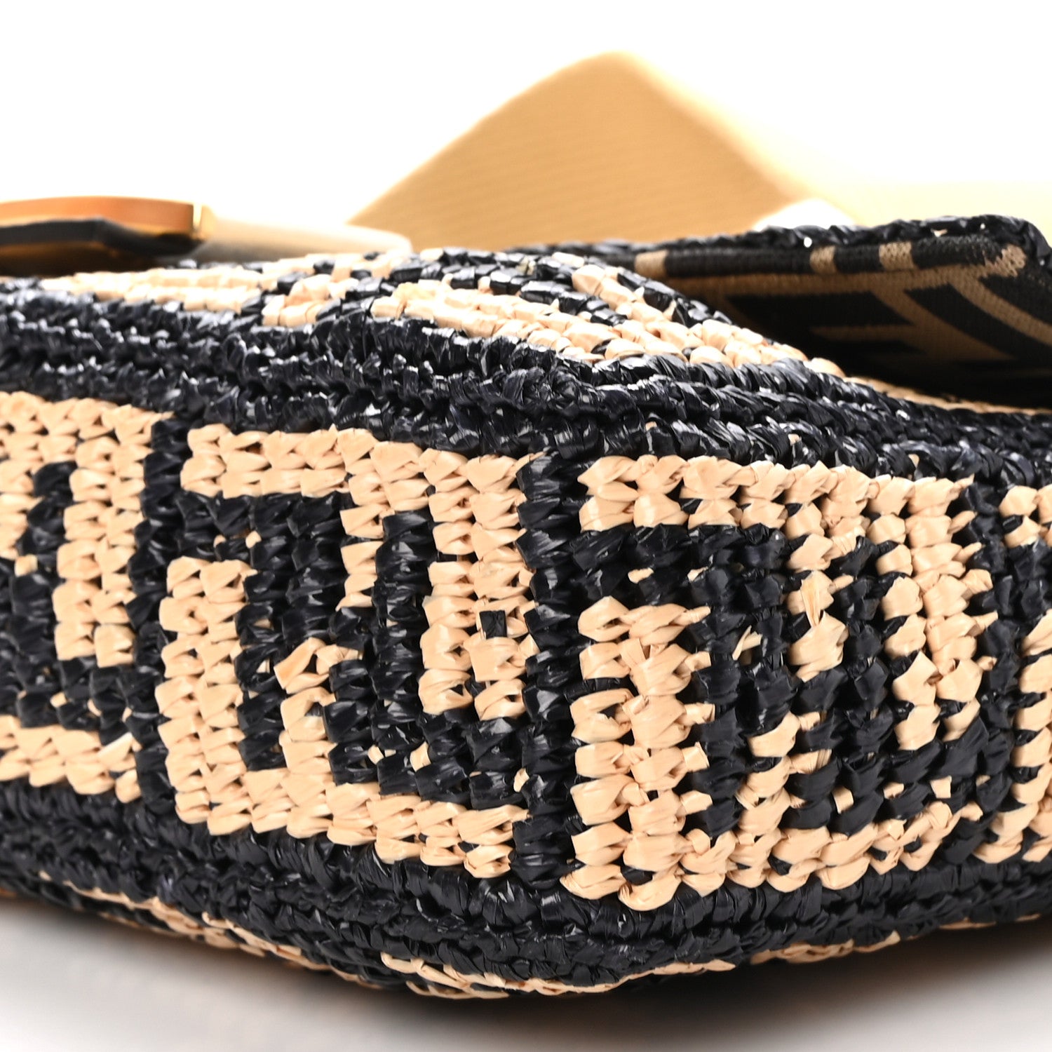 Fendi Raffia Vitello Grace FF Crochet Baguette Natural Black Paglia 10 of 10