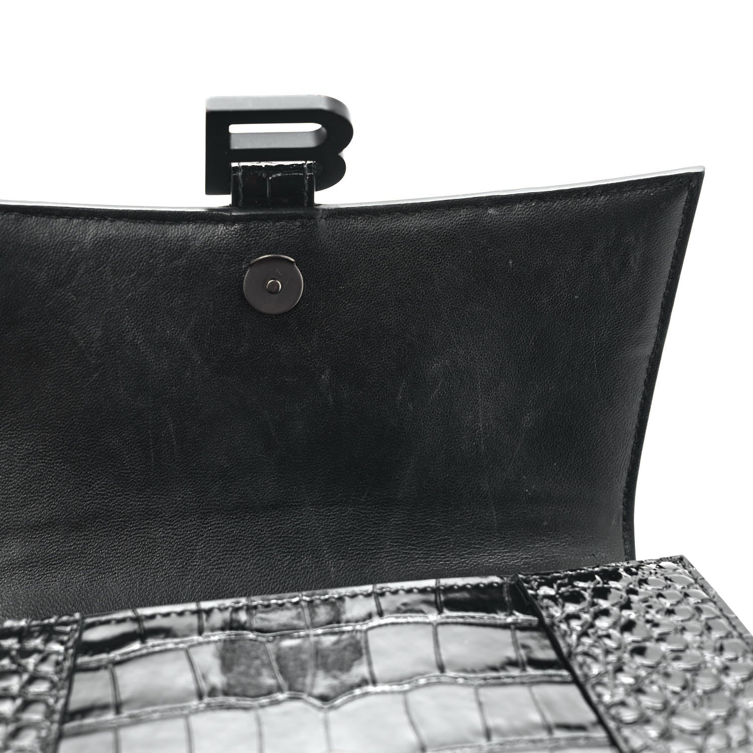 Balenciaga Shiny Calfskin Monochrome Crocodile Embossed Small Hourglass Top Handle Bag Black 9 of 9