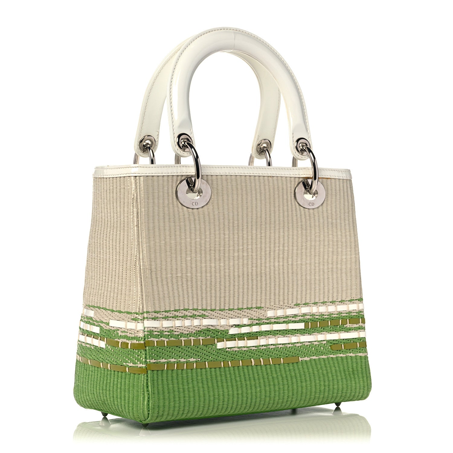 Christian Dior Raffia Medium Lady Dior White Green 3 of 11