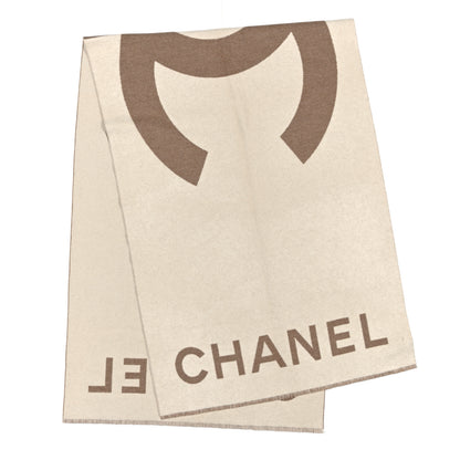 Chanel Cashmere CC Fringe Stole Beige White 2 of 5