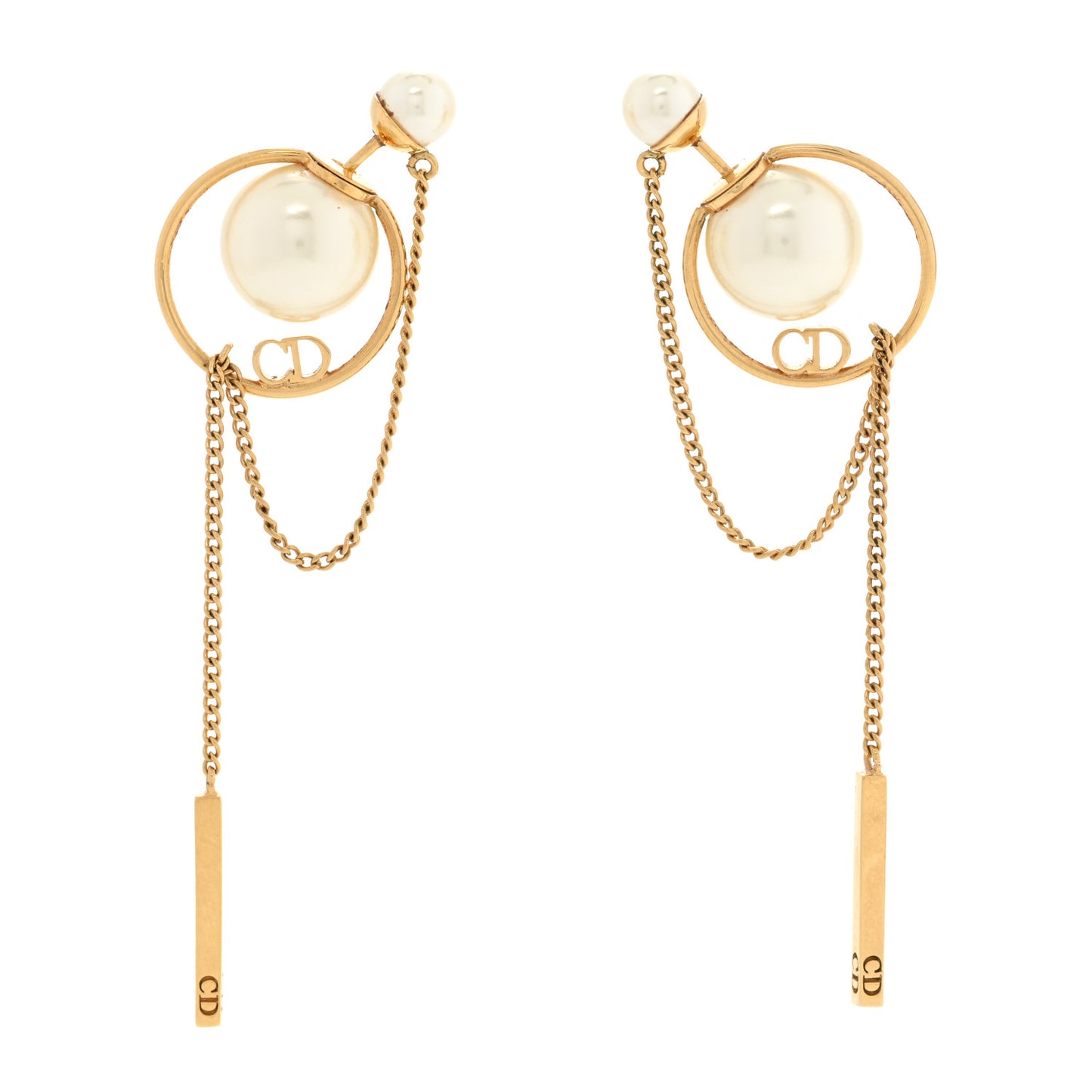 Pearl Tribales Dangle Chain Earrings Gold