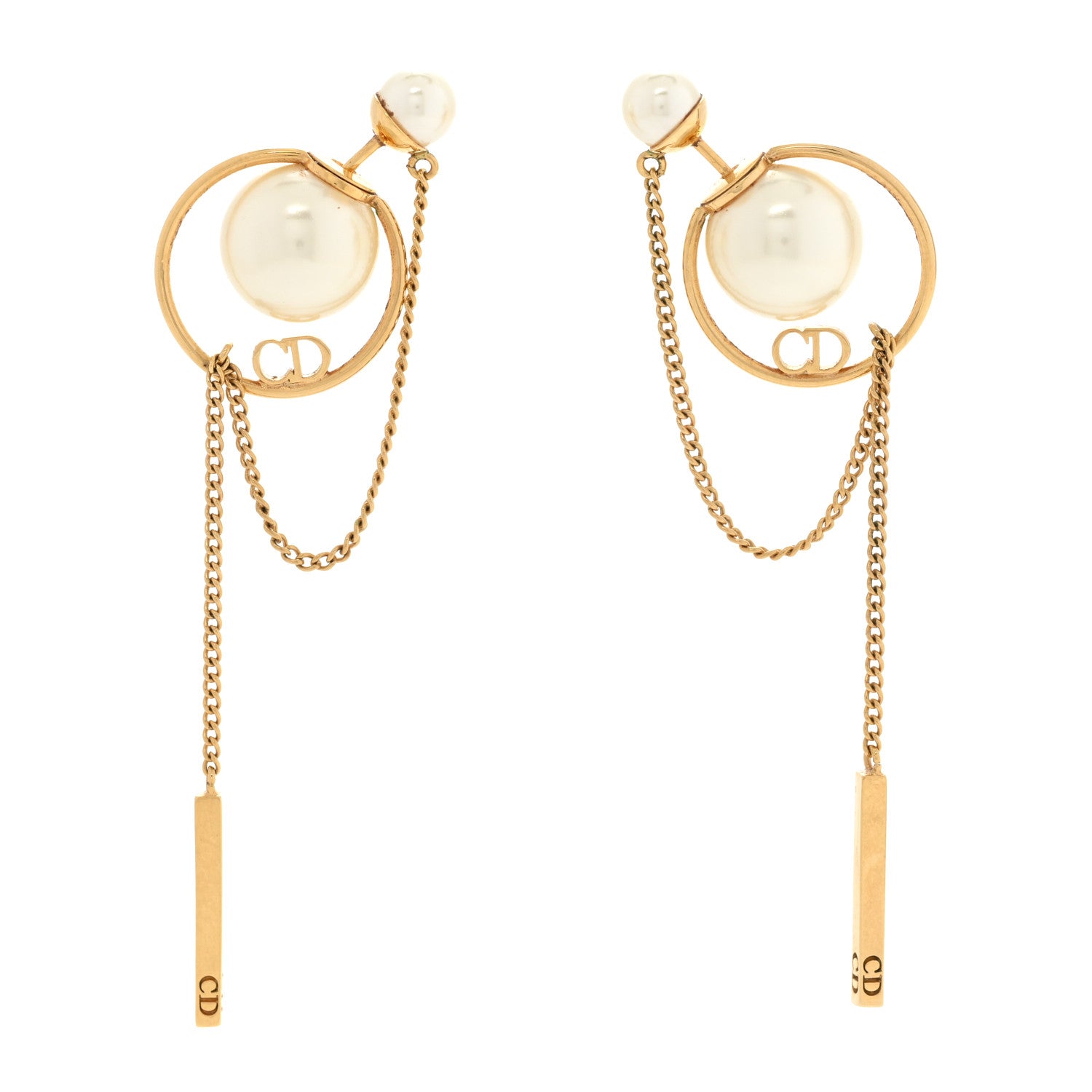 Christian Dior Pearl Tribales Dangle Chain Earrings Gold 1 of 6