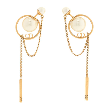Christian Dior Pearl Tribales Dangle Chain Earrings Gold 1 of 6