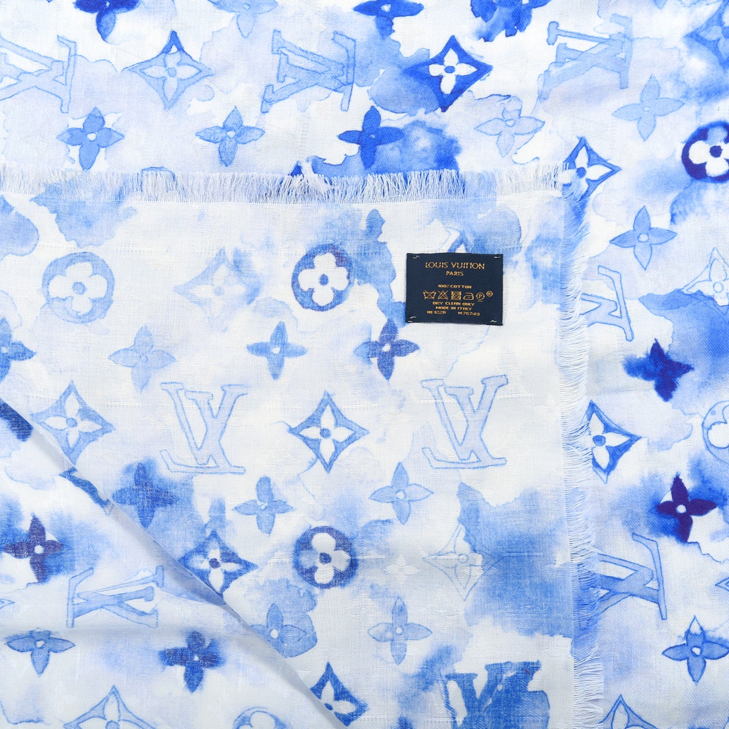 Cotton Monogram Essential Watercolor Stole Blue