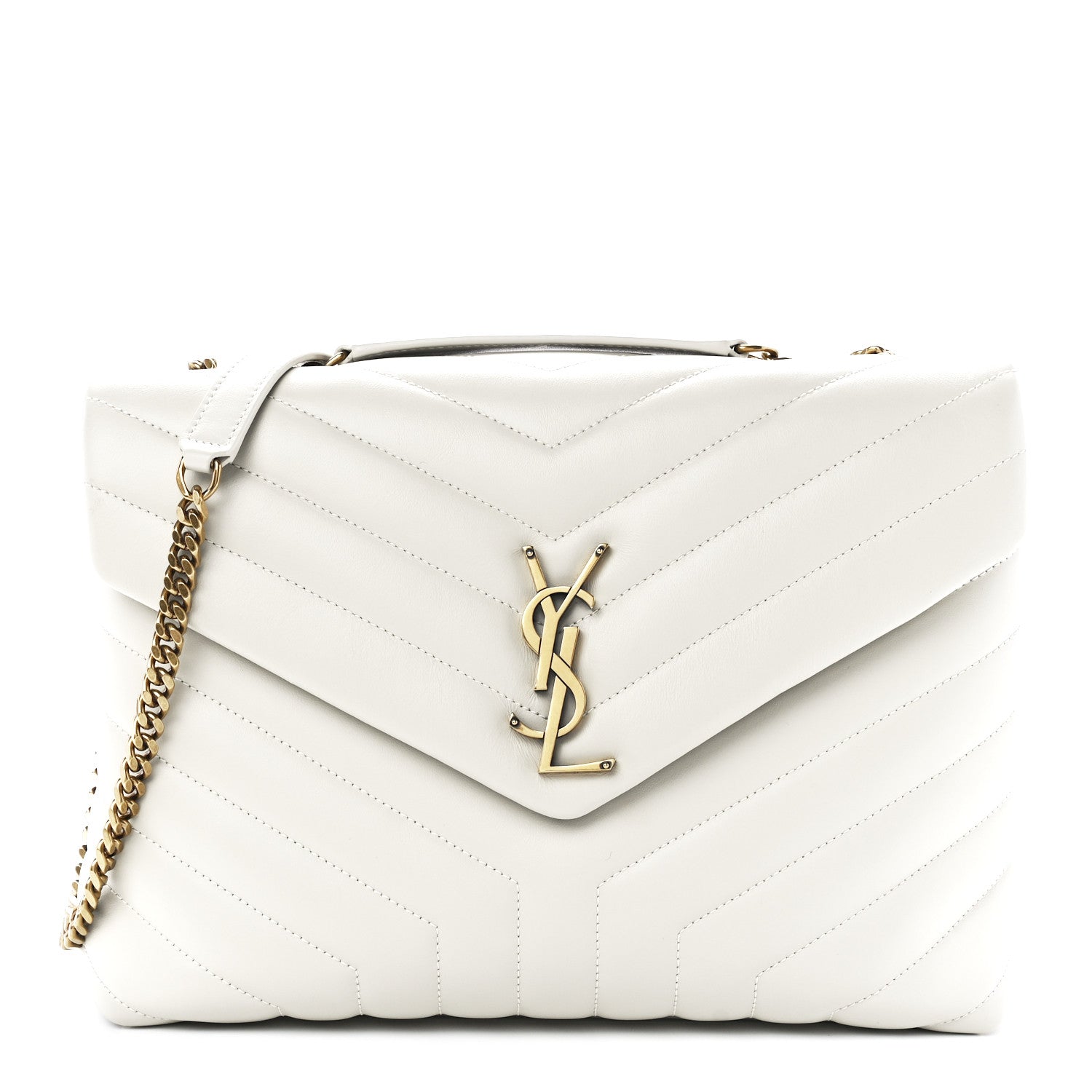 Saint Laurent Calfskin Y Quilted Monogram Medium Loulou Chain Satchel Blanc Vintage 1 of 12