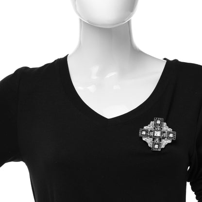 Chanel Crystal Baguette Maltese Cross Brooch Black Silver 2 of 4