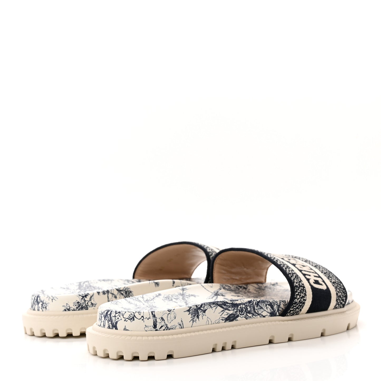 Canvas Toile de Jouy Embroidered Dway 10mm Slide Sandals 40 Deep Blue