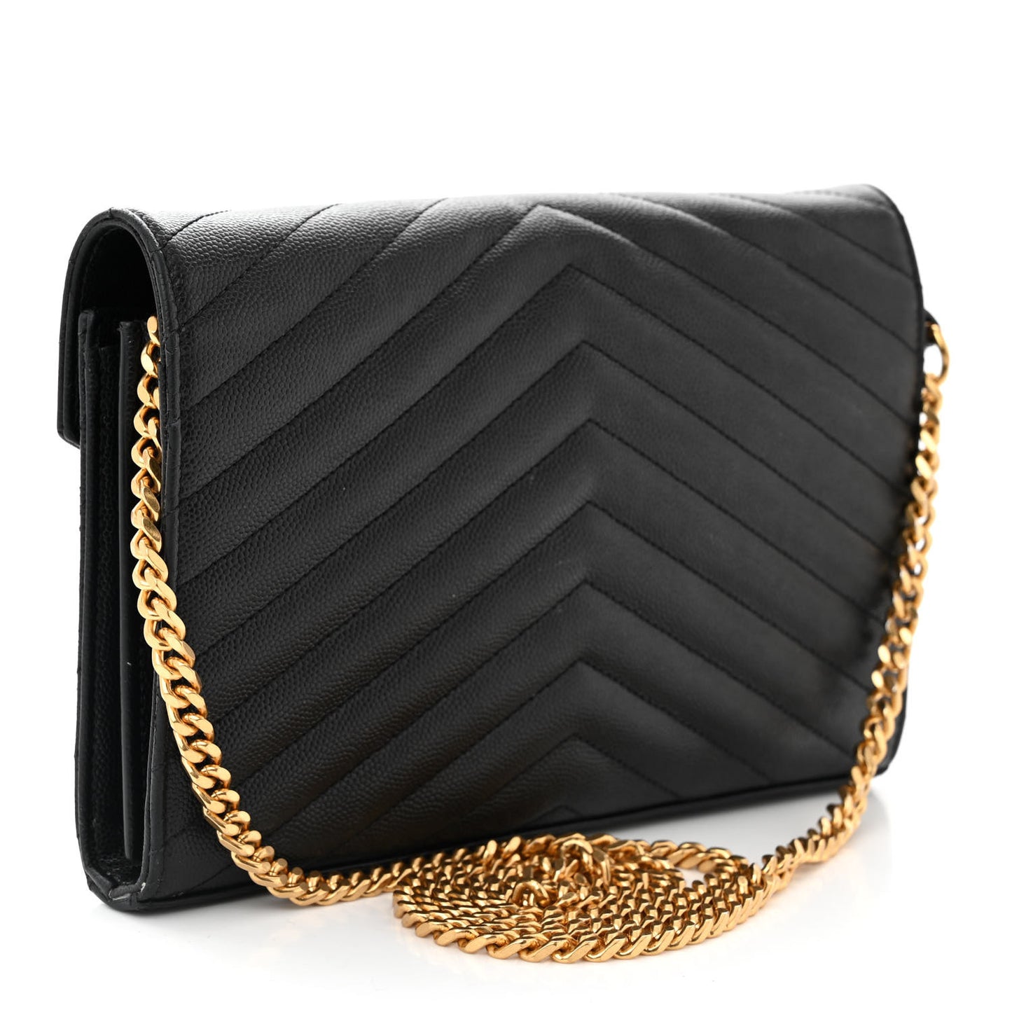 Grain De Poudre Matelasse Chevron Monogram Chain Wallet Black