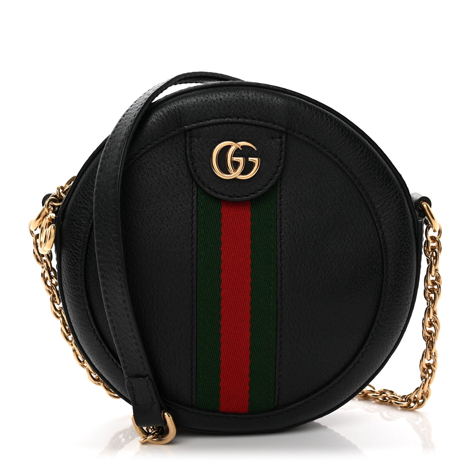 Gucci Grained Calfskin Web Mini Ophidia Round Shoulder Bag Black 1 of 11
