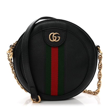 Gucci Grained Calfskin Web Mini Ophidia Round Shoulder Bag Black 1 of 11