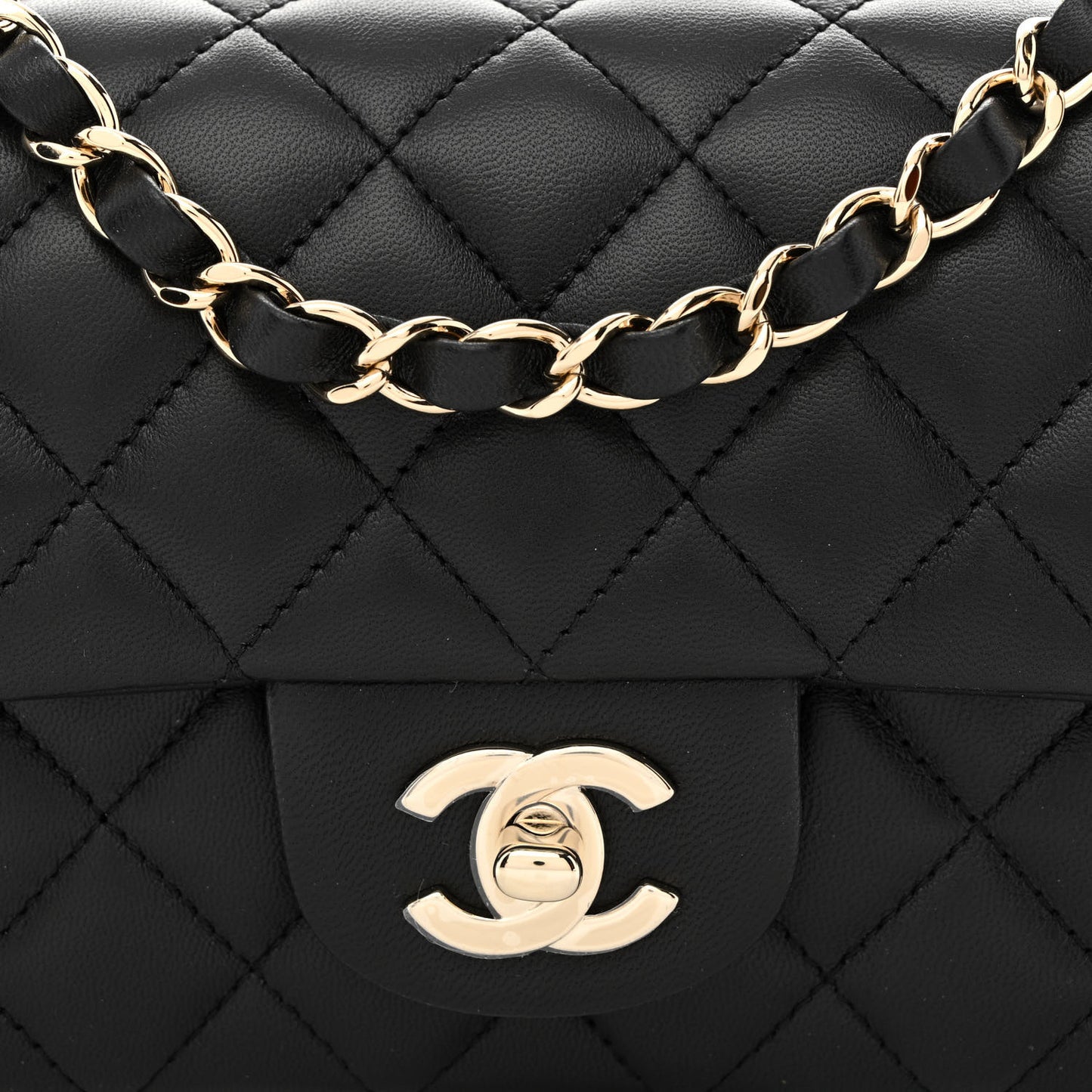 Lambskin Quilted Mini Rectangular Flap Black