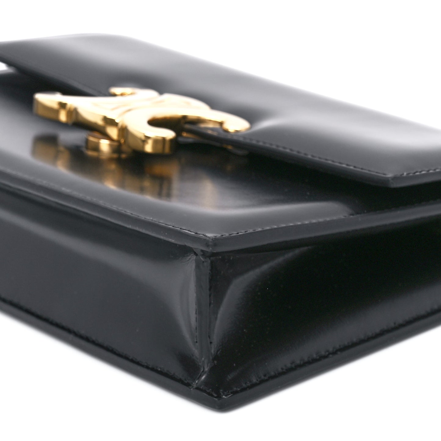 Shiny Calfskin Triomphe Soir Clutch Black