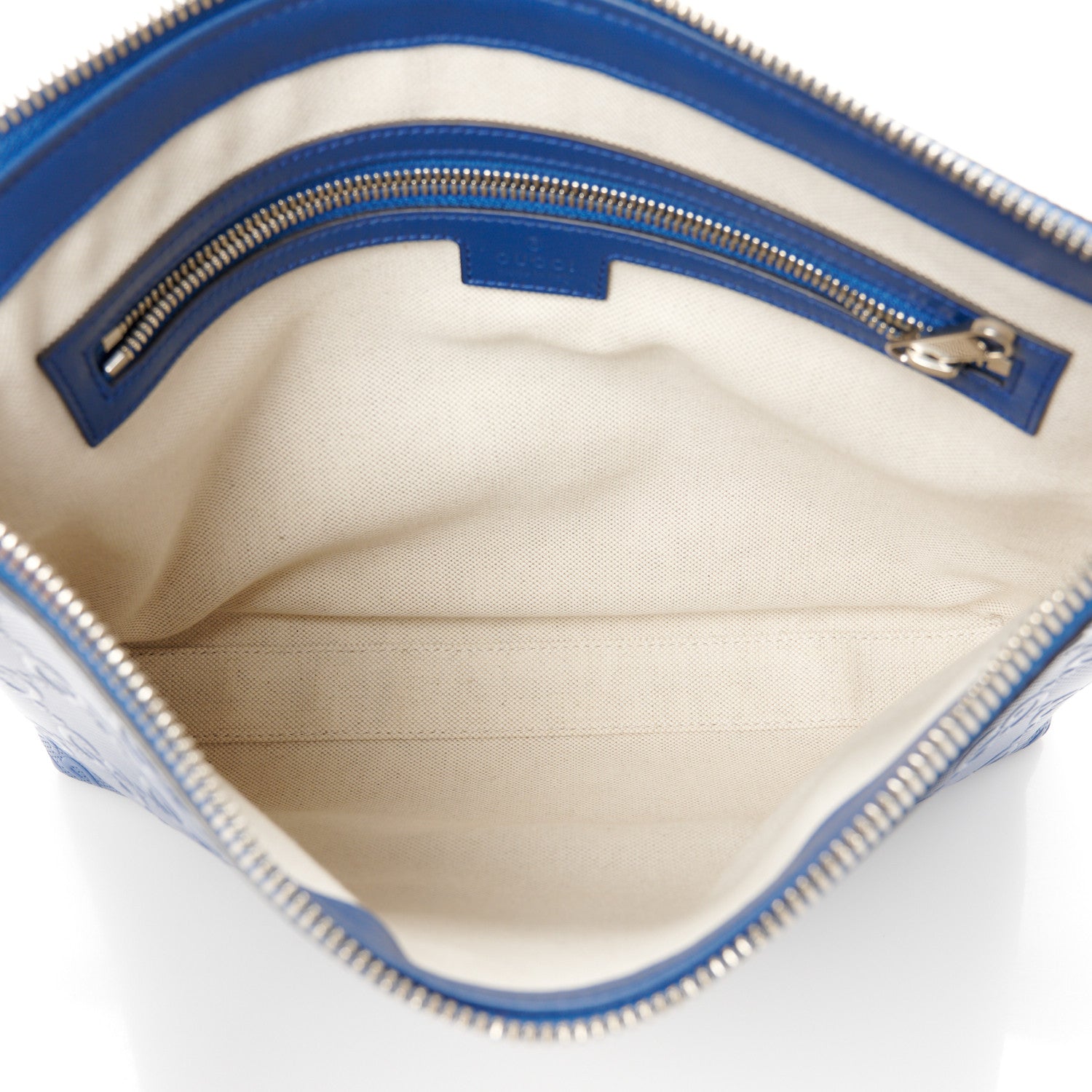 Gucci Calfskin GG Tennis Embossed Medium Wristlet Messenger Bag Intense Metal Blue 5 of 11