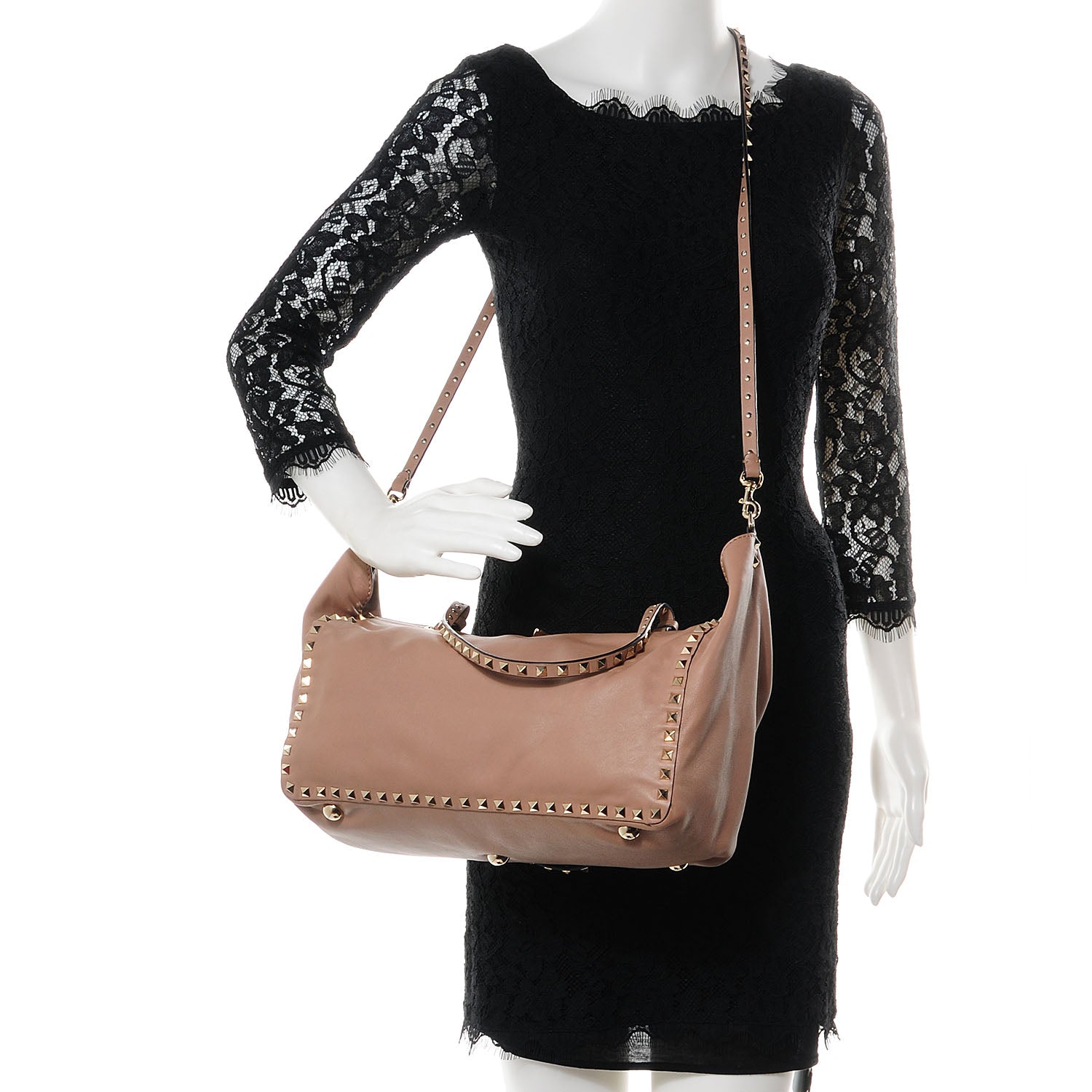 Valentino Garavani Vitello Medium Rockstud Tote Beige 2 of 8