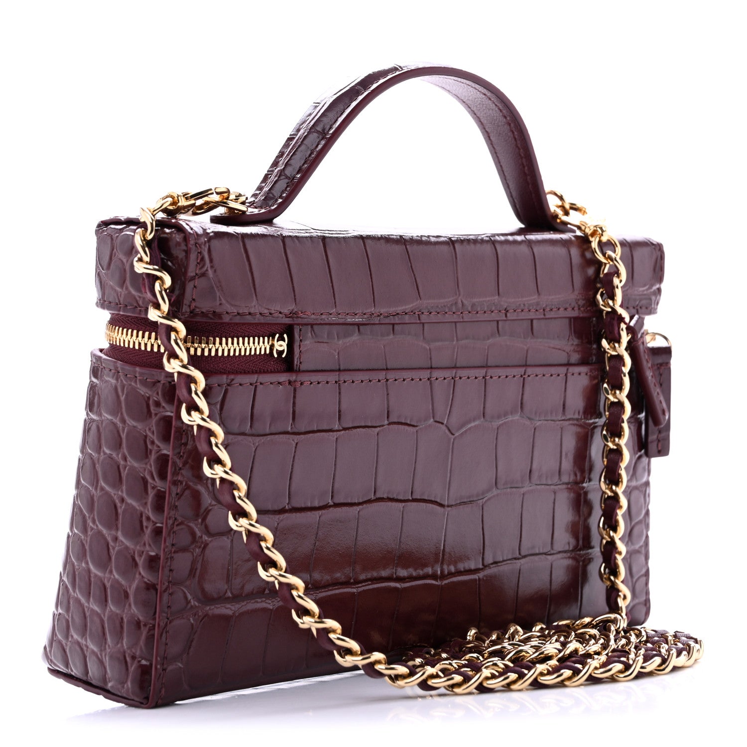 Chanel Calfskin Crocodile Embossed Crococo Exoticoco Vanity With Chain Dark Burgundy 2 of 10