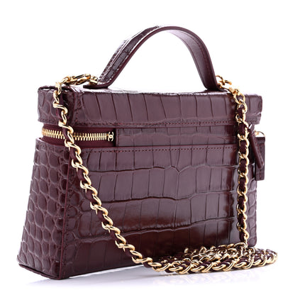 Chanel Calfskin Crocodile Embossed Crococo Exoticoco Vanity With Chain Dark Burgundy 2 of 10