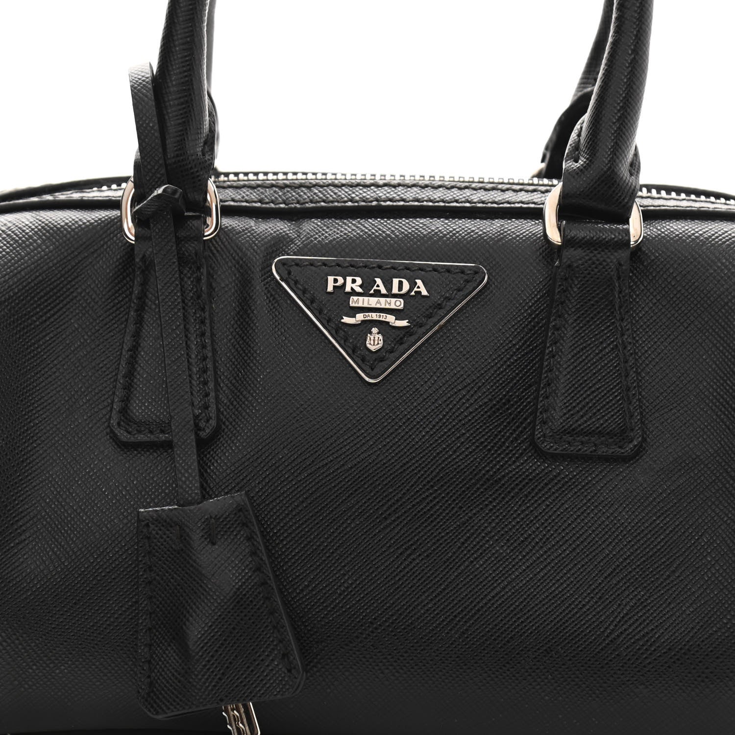 Prada Saffiano Lux Mini Convertible Bowler Black White 7 of 11