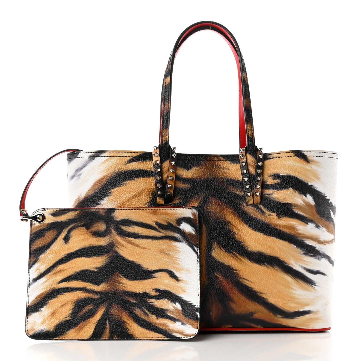 Calfskin Bengal Print Spikes East West Cabata Tote Brown