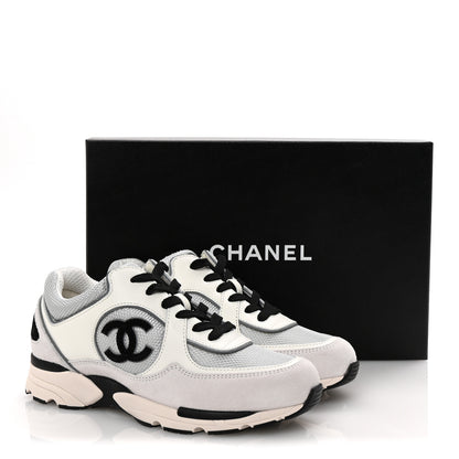 Chanel Calfskin Fabric Womens CC Sneakers 37 White Silver Light Grey 8 of 8