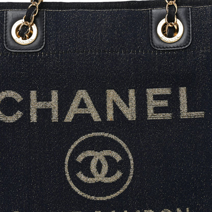 Chanel Lurex Canvas Mini Deauville Tote Navy Blue Gold 8 of 10