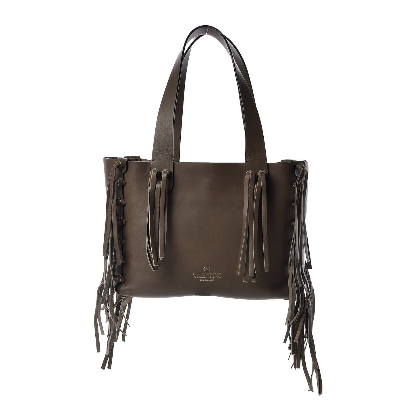 Grained Calfskin Small C-Rockee Fringe Tote Army Green