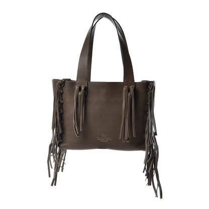 Valentino Garavani Grained Calfskin Small C-Rockee Fringe Tote Army Green 1 of 12